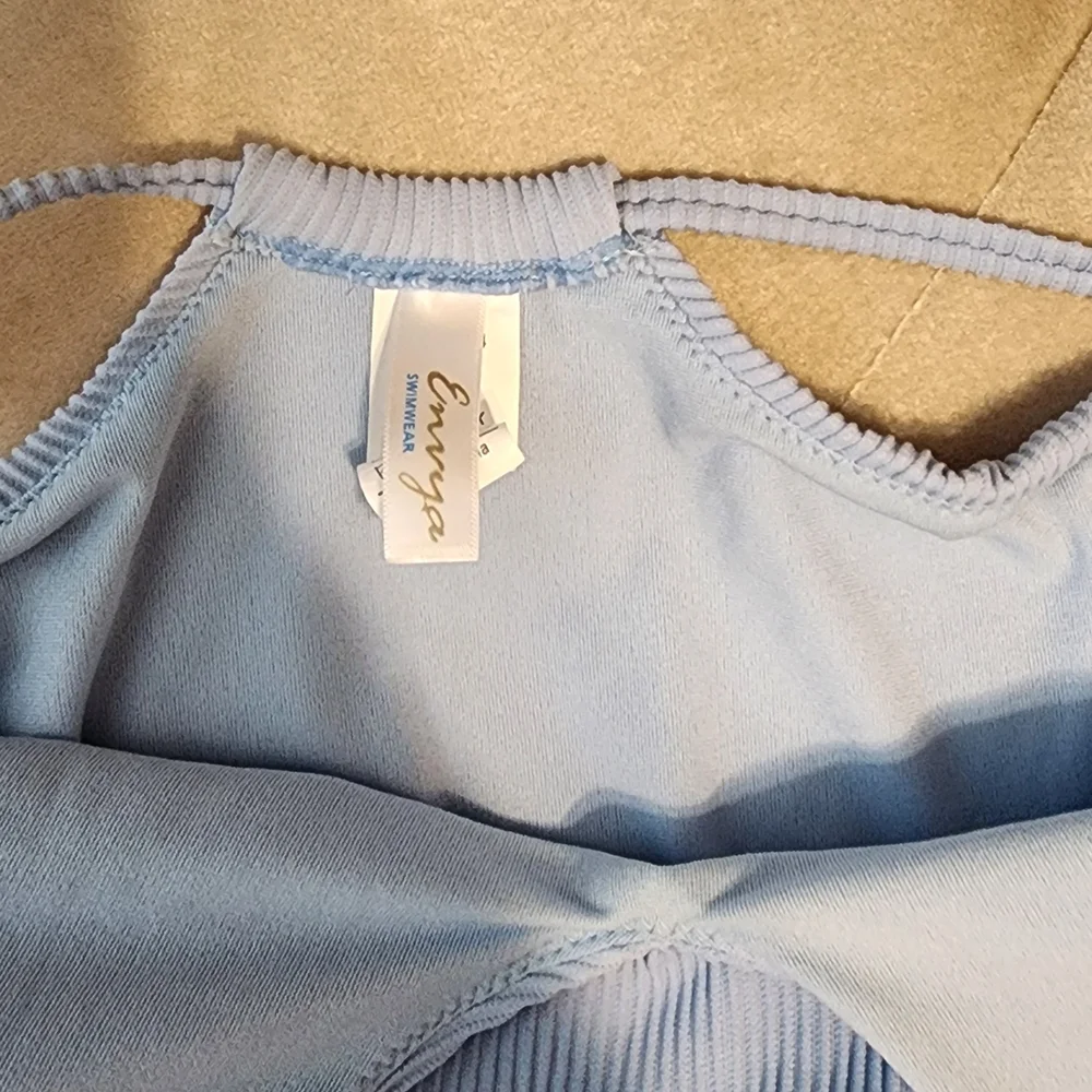 envy Light Blue Ribbed Halter One-Piece Swimsuit - Picture 2 of 3